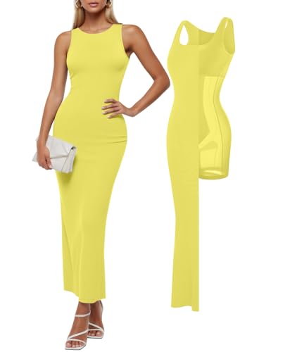 Image of Popilush Built-in Bra Shapewear Maxi Dresses for Women Sleeveless