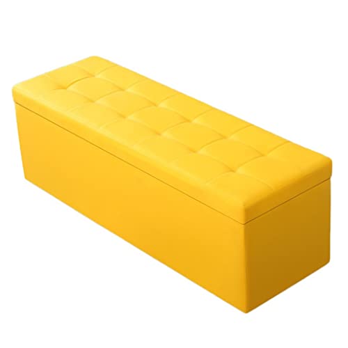 Ottoman Footstools Folding Storage Box with Lid, Large Storage Seat Faux Leather Footstool Toy Storage Box, Yellow, 40x40x40cm (Color : Yellow, Size : 40X40X40cm)