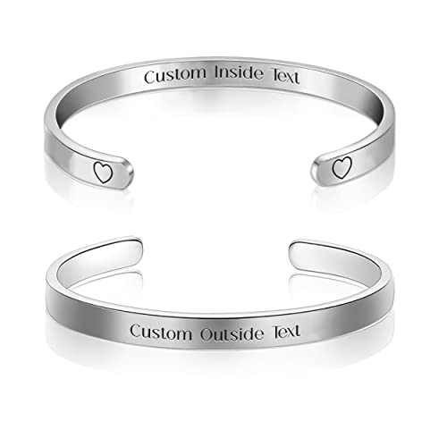 Q&Locket Bracelets for Women Personalized Custom Inspirational Cuff Bangle Engraved Mantra Birthday Gifts Customize Gifts for Her Best Friend Motivational Jewelry