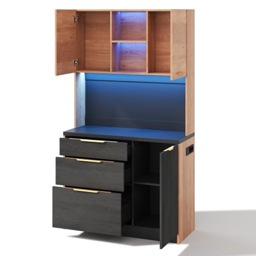 Armoire haute de cuisine 180cm avec tiroir et étagère de rangement