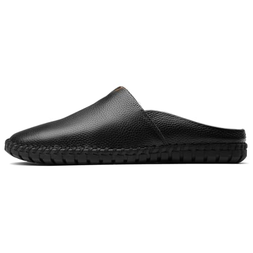 Image of Men's Slip-On Loafers Mules Clog Handmade Leather Slippers Hand Stitched no-Heel Casual Shoes for Men Breathable Comfortable Soft