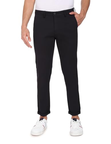 Image of U.S. Polo ASSN. Men's Regular Solid Textured Austin Trim Fit Mid Rise Casual Trousers