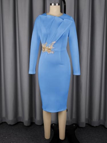 Image of ONTINVA Irregular Business Dress for Women's Outfits Crew Neck Peplum Tops Floral Applique Formal Pencil Dresses