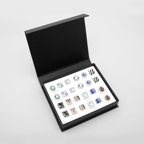 Image of Wynameleri Mens Cufflinks Set 12 Pairs, Black Cuff Links Pack of 12 for Men Silver and Gold, for Business, Wedding,Party Gift Pack in Case