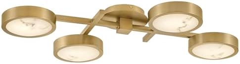 Fredrick Ramond Cava Large Flush Mount Ceiling Light - Cloudstone Glass, Integrated LED, Modern Luxury, Low Profile - Lacquered Brass Finish