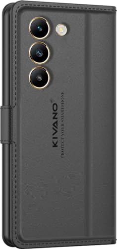 Image of KIVANO LUXE Compatible for Vivo T3 5G / Vivo Y200e 5G Luxury Handmade Leather Magnetic Flip Folio Case | Card Holder & Kickstand | Slim Protective Cover | Unisex - Black