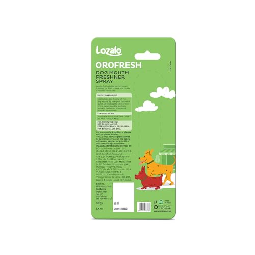 Image of Lozalo Orofresh Mouth Freshner Spray for Dogs- 66ml, Combo Pack of 3x22ml, Eliminates Foul Breath Reduces Tartar & Plaque in Dogs & Puppies of All Breeds, with Clove Oil & Cooling Freshness of Mint