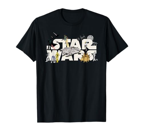 T-shirt Star Wars Logo coton noir vêtement imprimé personnages et vaisseaux spatiaux