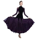 社交ダンス モダンドレス パープル ダンス衣装 ワンピース ワルツ ダンス服 大きい裾 社交ダンスドレス スタンダードドレス 社交ダンス ワンピース 演出服 競技着 発表会 ワルツダンス服