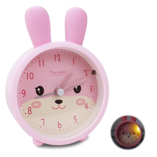 Abnaok Wecker Kinder Kinderwecker Mädchen Jungen, Wecker Kinder Ohne Ticken & Strahlung, Nachtlicht lernuhr Kinder, Wecker Einschulung für Schulanfänger (Rosa)