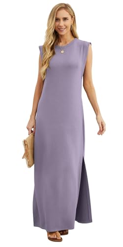 Image of GRECERELLE 2026 Women Year-Round Casual Round Neck Loose Split Wrinkle-Free Long Maxi Vacation Dress with Pockets (XXS-4XL)