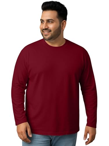 Image of Veirdo Pure Cotton Regular Fit Solid Core Plus Size Plus Size Full Sleeve T-Shirt for Men (Sizes: 2XL to 5XL)