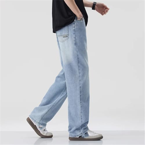 Men's Summer Lyocell Korean Loose Straight Jeans Washed Retro Solid Color Pants3