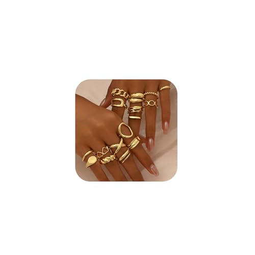 Saituo Home 16 Piezas Anillos Mujer Oro,Anillo de Estilo Bohemio Ajustable Mujer Stackable Niña Anillos GeoméTricos Adecuado para Fiestas,Bailes,Citas