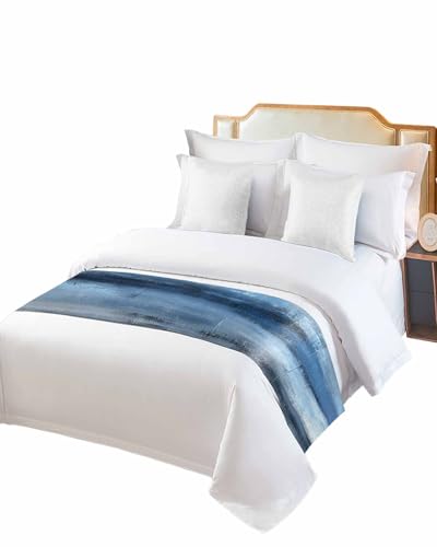 ZFUNCING Watercolor Retro Blue Black White Bed Runners for Bedroom