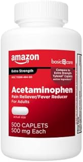 Amazon Basic Care Extra Strength Pain Relief, Acetaminophen Caplets, 500 mg, 500 Count (Pack of 1)
