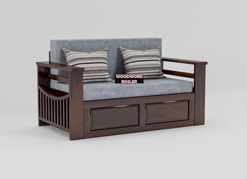 Image of Solid Sheesham Wooden Sofa Cums Bed with Mattresses for Living Room | Rosewood 2 Seater Sofa Cums Bed for Bedroom Without Pillow (A-Walnut)