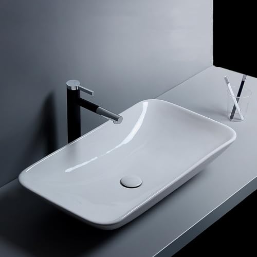 Lavabo de baño, fácil instalación, lavable, resistente a los arañazos, lavabo de encimera, lavabo artístico, decoración para pequeños apartamentos, jardines, hoteles, restaurantes (blanco B 70