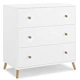 Delta Children Essex 3 Drawer Dresser with Interlocking Drawers, Bianca White/Natural