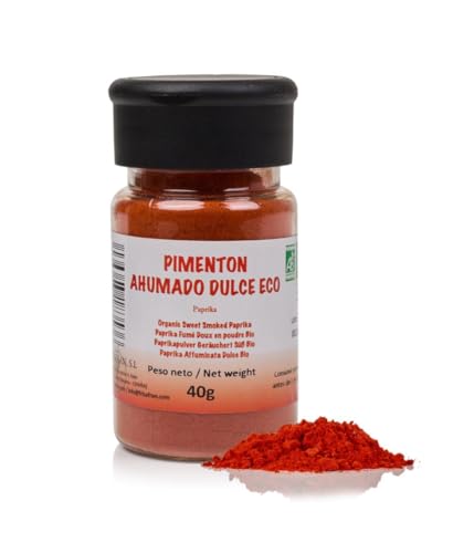 FRISAFRAN | Pimentón Ahumado dulce en polvo | 40g | Pimentón en polvo | Ecológico | pimentón dulce molido | especia molida | pimenton español | Alto nivel en vitaminas y minerales | Origen ★ Murcia