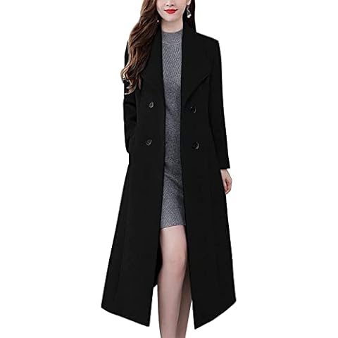 IDEALSANXUN Womens Vintage Double Breasted Long Wool Jacket Pea Coat(Black, M) Cover