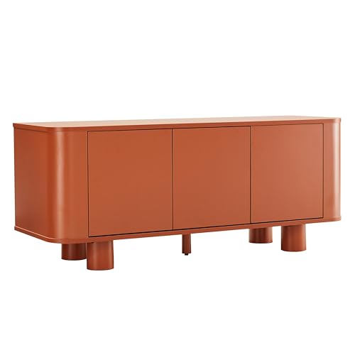 Oviala Meuble TV scandinave 3 Portes L120 cm Terracotta