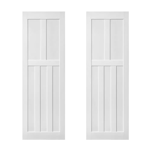 28 X 84 Inch Double Barn Door Slab, White Barn Doors, Modern Interior Sliding Doors, Real Primed DIY Slab Door, Pre-Drilled Ready to Assemble, 5 Panel-Style