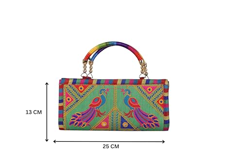 Craft Trade Clutch Bags for Women Rajasthani Jaipuri Embroidered Mirror Work Ethnic Hand Bags and Clutches for Ladies Purse for Girls - 13x25 Cms - Image 5