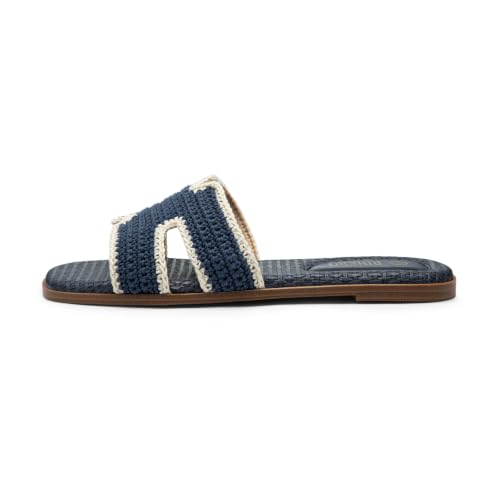 Image of Rihero Flat Sandals Women Dressy Comfortable Slip On Leather Slide Sandals