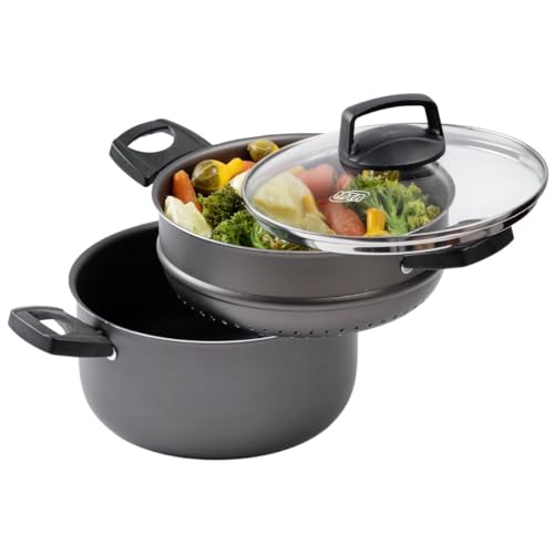 MTA COZIVAPOR N°20/3,2L COM TAMPA DE VIDRO - 4 EM 1 - DE ALUMINIO COM ANTIADERENTE COR GRAFITE