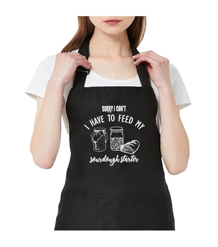 TSIIUO Baking Baker Apron for Women Mens Sourdough Bread Lover Gift Waterproof Bib for BBQ Kitchen Apron with 2 Pockets Black