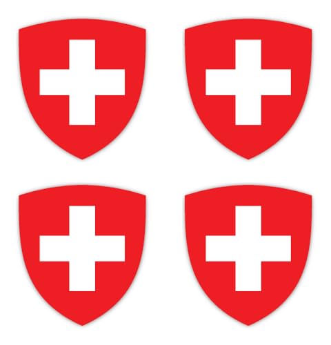 Autocollants : 75 mm, 4 pièces - Blason - Suisse - CH - pour voiture, ordinateur portable et plus encore