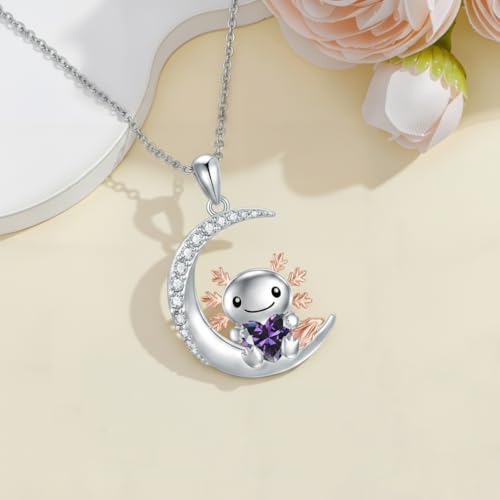 Image of PROESS Animal Birthstone Necklace 925 Sterling Silver Otter /Axolotl /Hippo /Elephant /Dachshund /Monkey /Red Panda Pendant Necklace Animal Birthstone Jewelry Gifts for Women