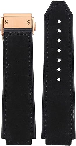 Bracelet montre 26mm Hublot cuir caoutchouc noir mat résistant humidité boucle papillon