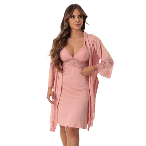 Kit Robe Noiva Camisola Amamentação Curta Gestante Maternidade (Romance, G)