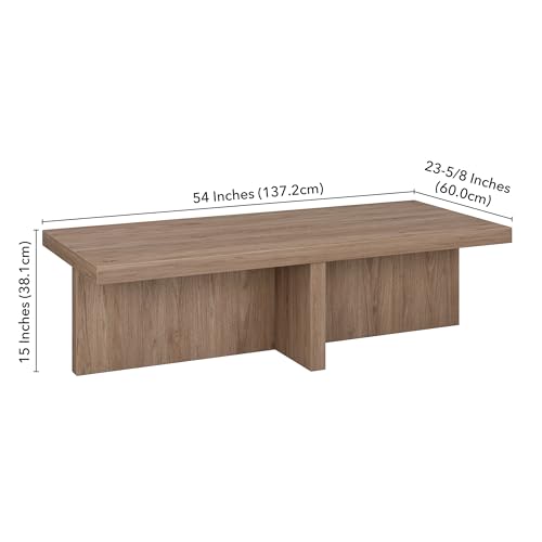 Henn&Hart 54\" Wide Rectangular Coffee Table in Weathered Gray, for Home, Living Room, Bedroom, Entertainment Room, Office