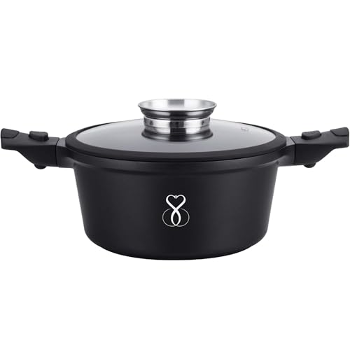 Casserole Antiadhésive 24CM, Façon Pierre en Fonte Aluminium faitout Cocotte Casseroles Revêtement super AntiAdhésif Tous Feux dont Induction four avec...