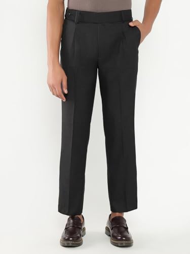 Image of SHOWOFFFF Men Solid Formal Trousers | Viscose Rayon Trouser for Mens | Low-Rise Loose Fit Regular Length Trousers for Men's