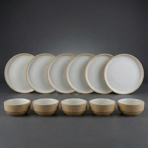 Image of BlackCarrot Ceramic Dinner Set, 12 Pcs, Beige White, Bone China Free