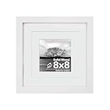 Egofine 8x8 Picture Frame Made of Solid Wood with Plexiglass, Display Pictures 4x4/6x6 with Mat or 8x8 Without Mat for Tabletop and Wall Mounting, White