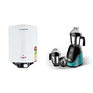 Crompton Arno Neo ASWH-3015 15-litres 5 Star-Rated Storage Water Heater (White) & Crompton Ameo 750-Watt Mixer Grinder with 3 Stainless Steel Jars,Maxi Grind Technology (Black & Green)