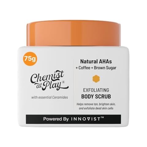 Chemist at Play Exfoliating Body Scrub For Removing Tan & Dead Skin Cells | Rough & Bumpy Skin, Tanned & Pigmented Skin | For Smooth, Soft & Bright Skin | Natural AHAs | Coffee 2.6 fl oz. Cover