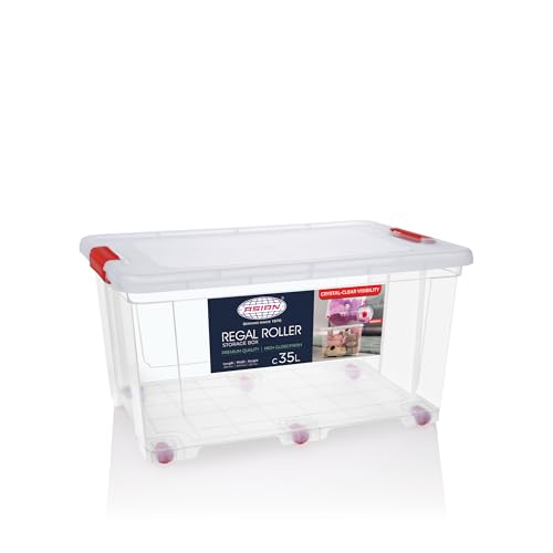 Image of Asian Plastowares - Regal Roller | 35 Ltr - Storage Box | Stackable Organizer for Clothes, Toys, Kitchen, Makeup & More | BPA-Free, Space-Saving Design | Multipurpose Boxes | Transparent