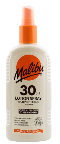 Malibu Sun SPF 30 Lotion Spray High Protection Sun Cream Spray Vitamin Enriched Moisturising Sunscreen Lotion for Body Water Resistant 200ml