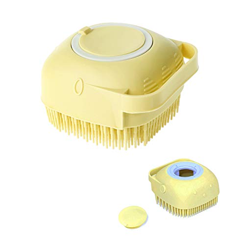 Soft Silicone Bath Body Brush with Soap Dispenser,Reusable Exfloliating Body Scrubber for Gentle Skin Massage Exfoliation (Yellow)