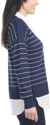 Image of Hilary Radley Women's V-Neck Pullover 2-Fer Sweater (US, Alpha, Medium, Regular, Regular, Blue)