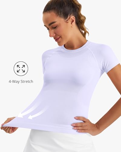 Image of Stelle Women Workout Tops Short Sleeve Seamless Athletic Shirts Yoga Gym Sports Breathable Tees