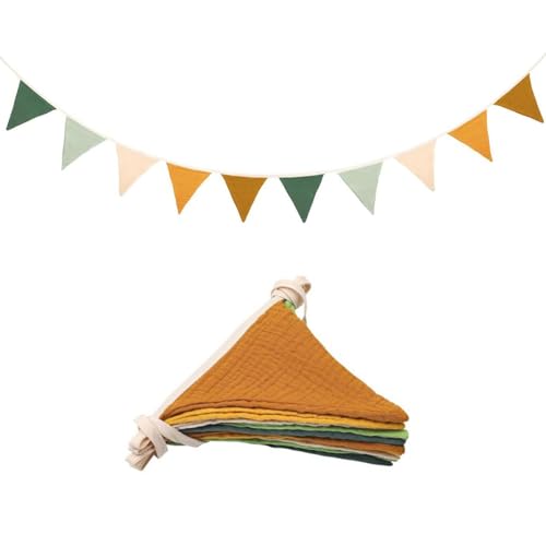 Dinghaole Fabric Bunting Banner,2.6m Cotton Bunting,Double Sided Colorful Cotton Bunting Garland,for Nursery Bedroom Birthday Wedding Garden Tea Shower Decoration,Triangle Baby Bunting(Morandi GREEN)
