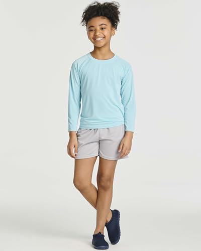 Image of Real Essentials 4 Pack: Girls' Rash Guard Swim Shirts - Long Sleeve UPF Sun Protection Tops (Ages 4-16)