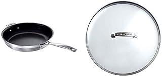 LE CREUSET 3-Ply Non-Stick Frying Pan, Stainless Steel, 30 cm & Creuset Toughened Glass Lid - 30 cm